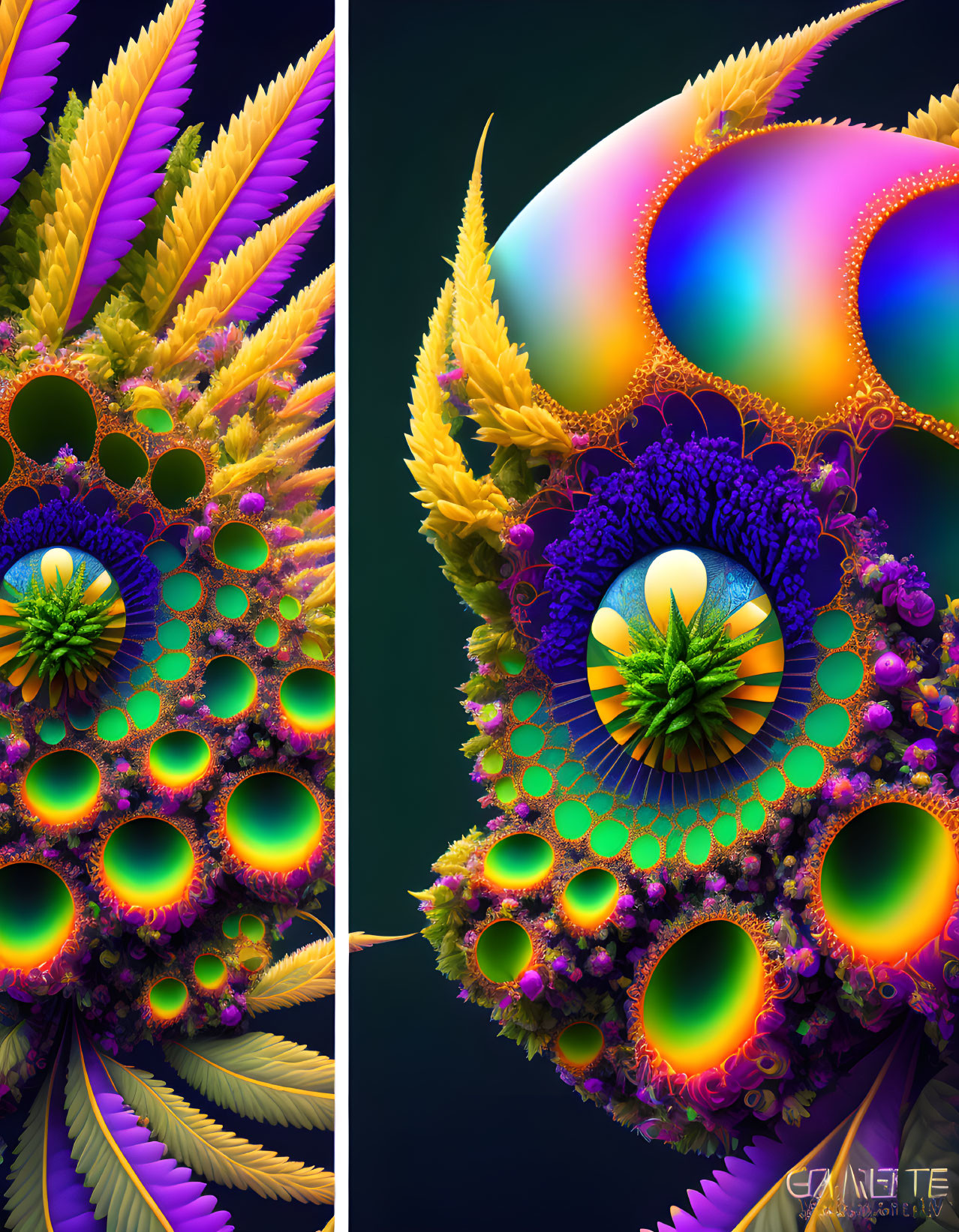 Colorful Fractal Artwork with Feather and Orb Patterns