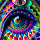Colorful fractal eye surrounded by intricate patterns