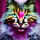 Colorful Digital Artwork: Cat with Blue Eyes & Swirling Fur