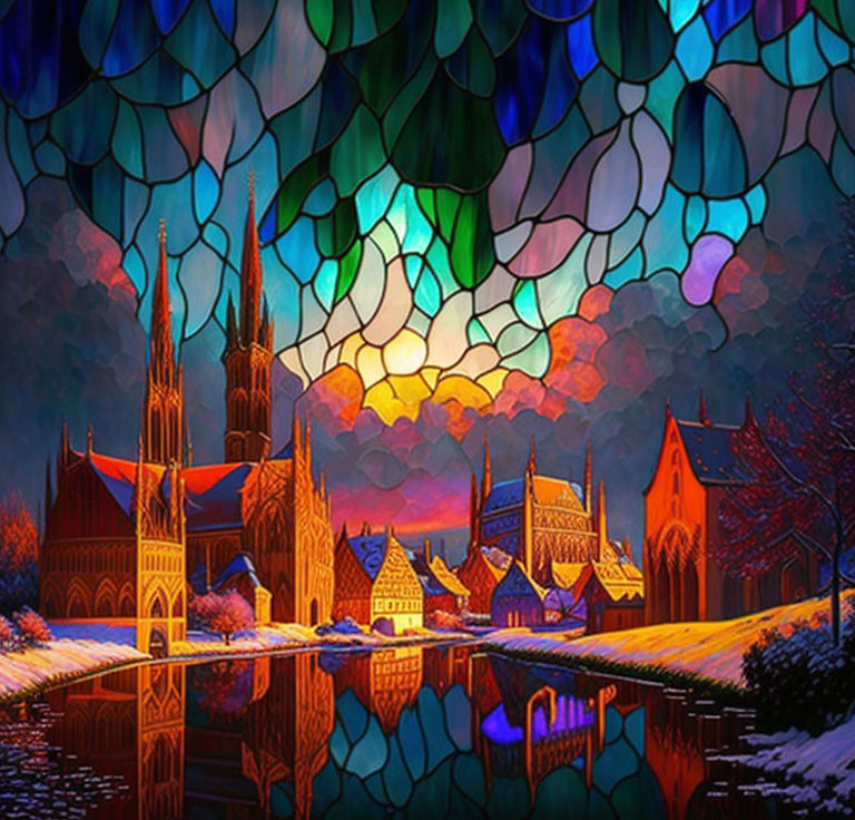 Colorful Stained Glass-Inspired Gothic Cathedral Artwork