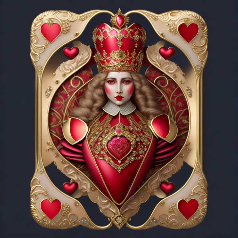 Ornate Queen of Hearts Playing Card Illustration