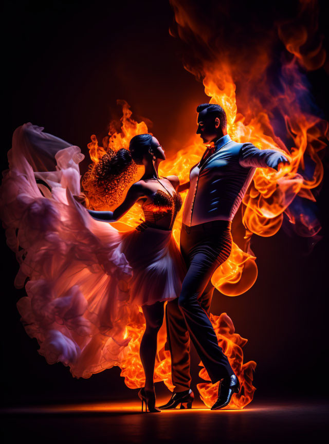 Fiery special effects backdrop with two passionate dancers