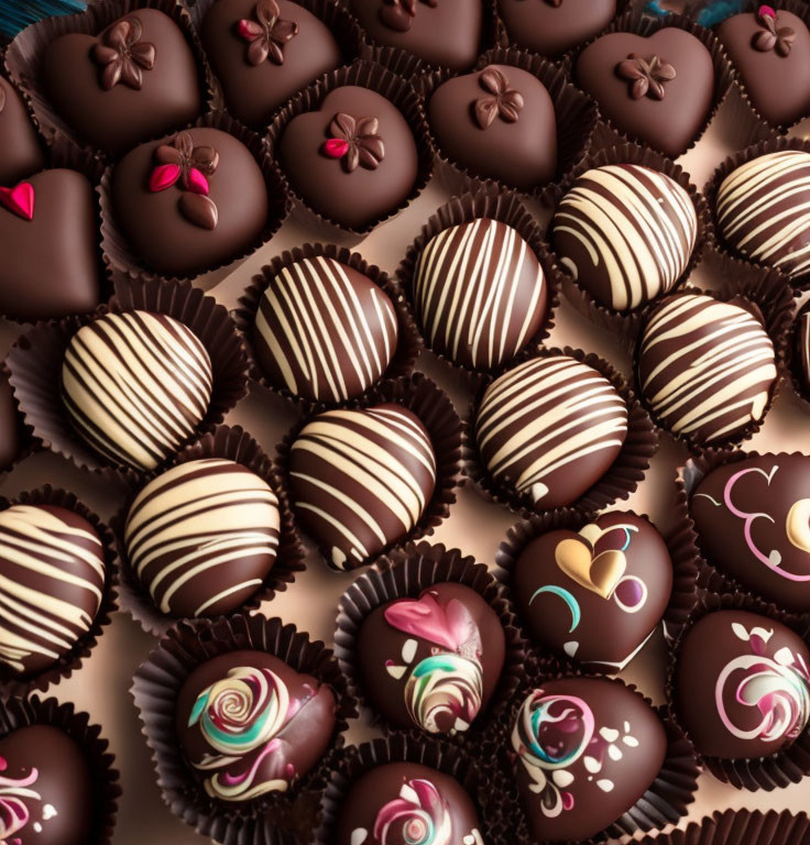 Assorted Decorated Chocolates with Dark and White Designs