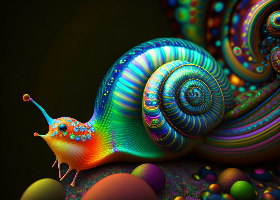 Colorful Digital Art: Vibrant Snail with Iridescent Shell