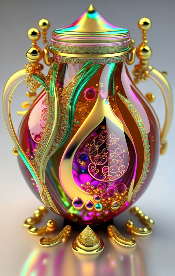 Colorful Fantasy-Style Potion Bottle Illustration with Gold Accents