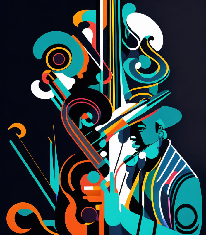 Vibrant abstract illustration of person playing saxophone