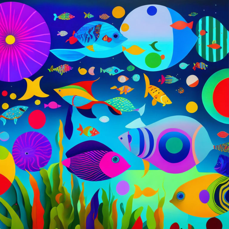 Colorful Underwater Scene with Stylized Fish and Sea Plants