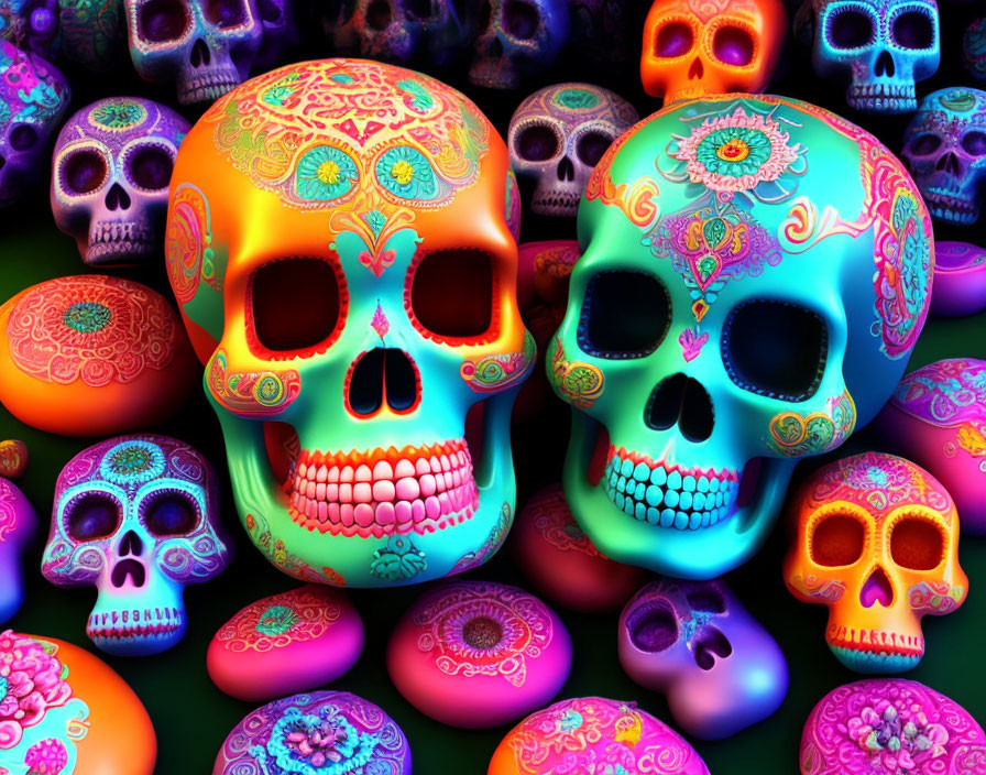 Colorful Decorative Skulls for Mexican Day of the Dead Display