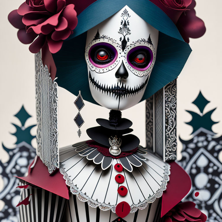 Colorful Skeleton Figure with Intricate Patterns and Day of the Dead Theme