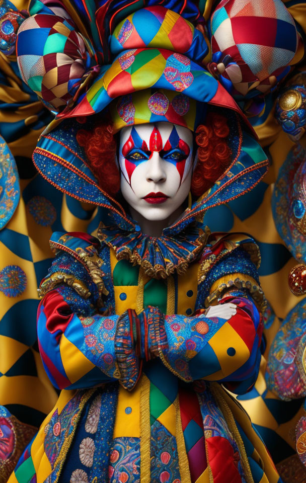 Colorful Jester Costume with Elaborate Design