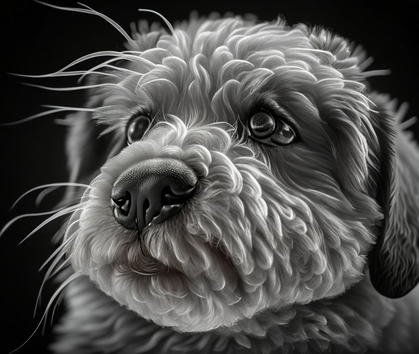 Fluffy Dog Close-Up with Soulful Eyes and Wet Nose