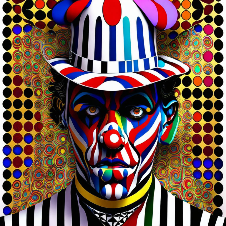 Vibrant Psychedelic Portrait with Stripes and Patterns