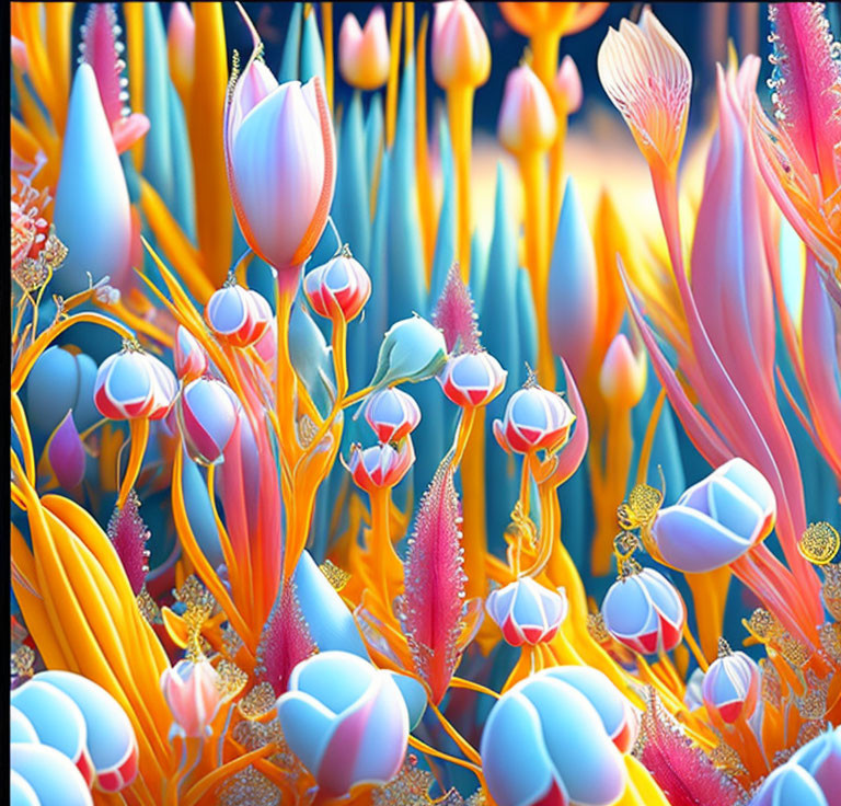 Colorful surreal landscape with alien-like plant structures