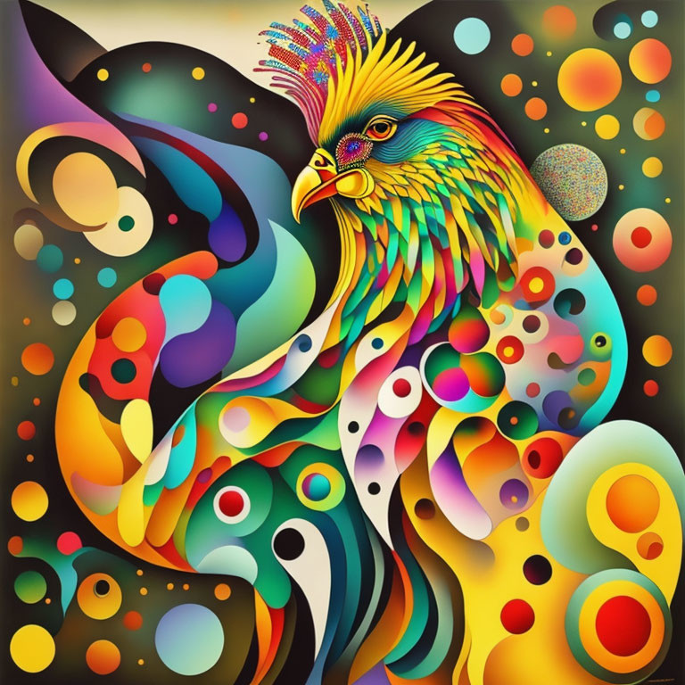 Colorful Abstract Peacock Illustration with Multicolored Feathers