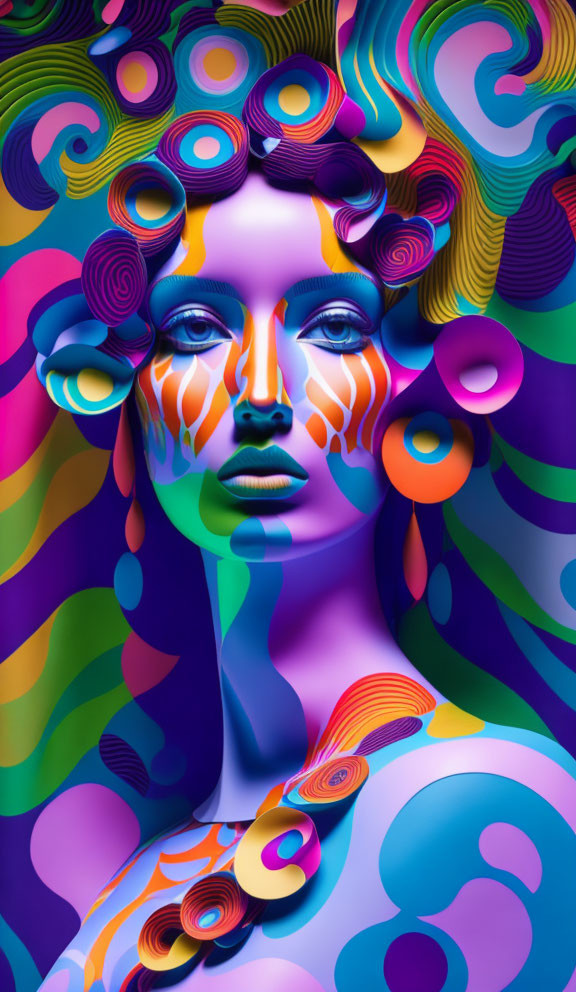 Colorful digital artwork: Woman's face with vibrant patterns