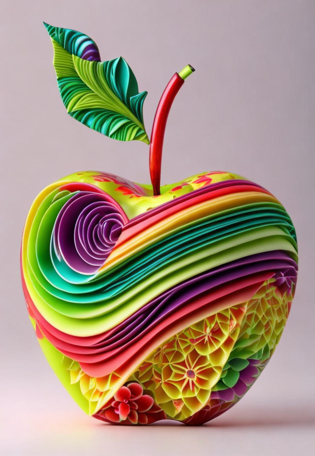 Colorful Quilled Apple Sculpture with Swirling Patterns