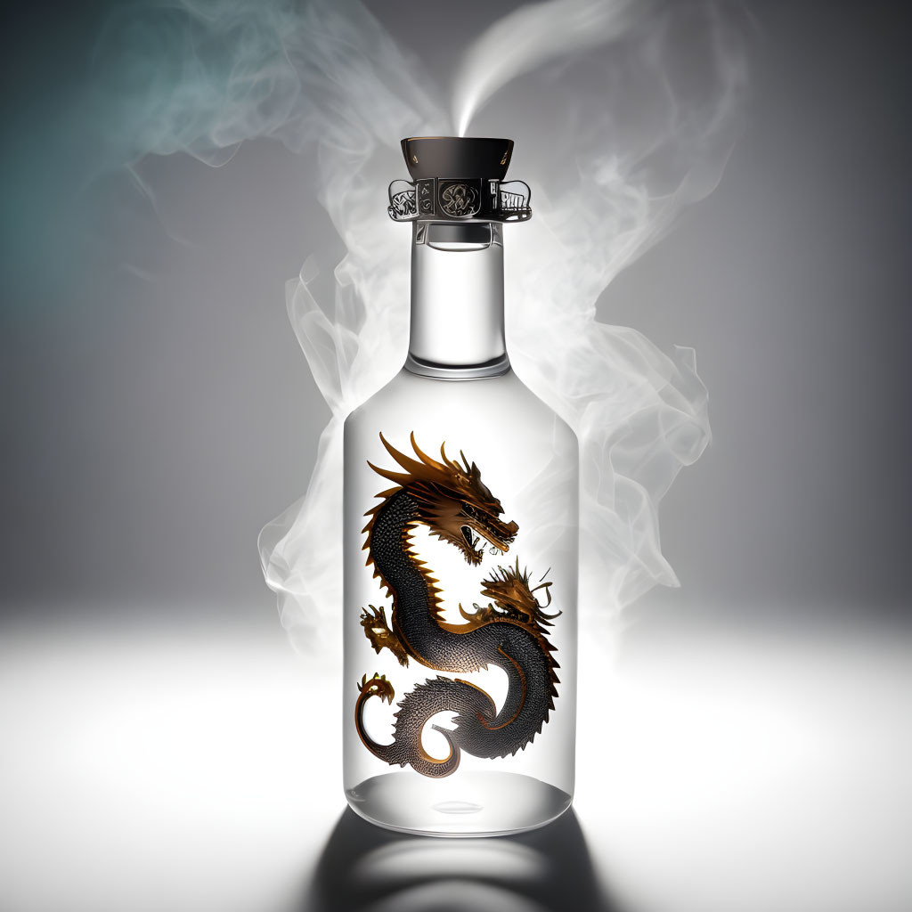 Dragon Design Bottle on Smoky Gradient Background