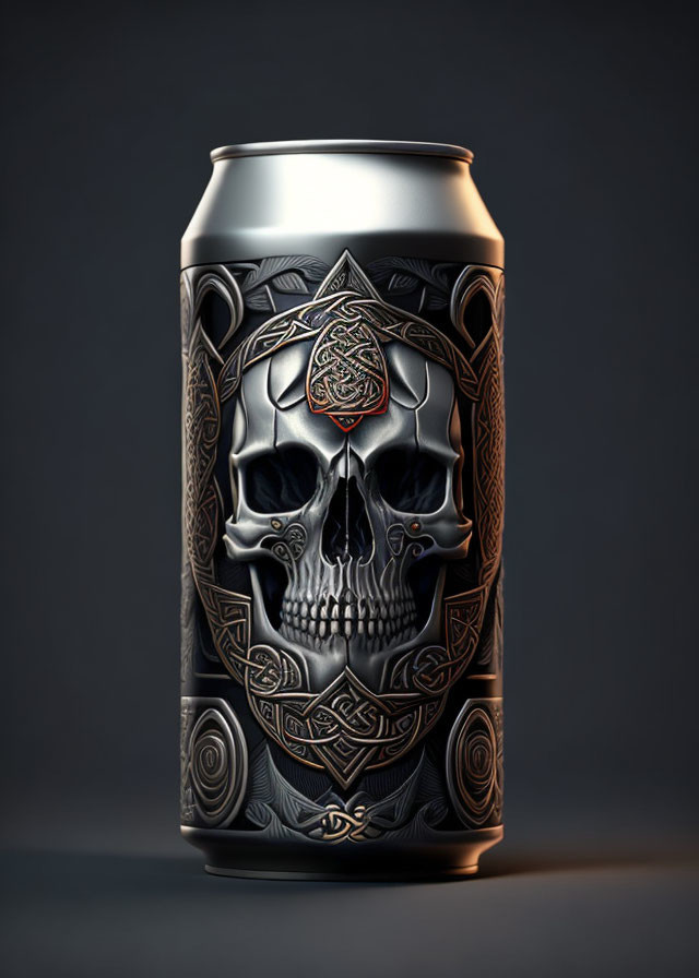 Intricate Skull Design with Celtic Patterns on Dark Background