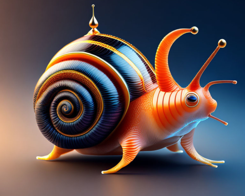 Colorful Digital Illustration of Vibrant Snail on Moody Background