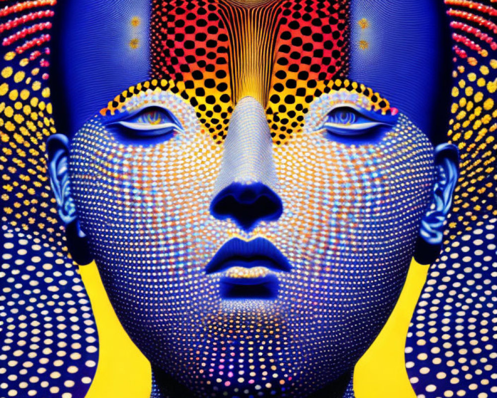 Colorful Digital Artwork Featuring Face with Yellow and Blue Patterns