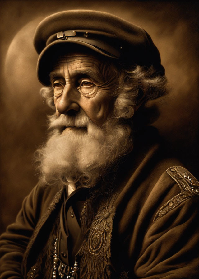 Elderly man in military uniform with white beard portrait