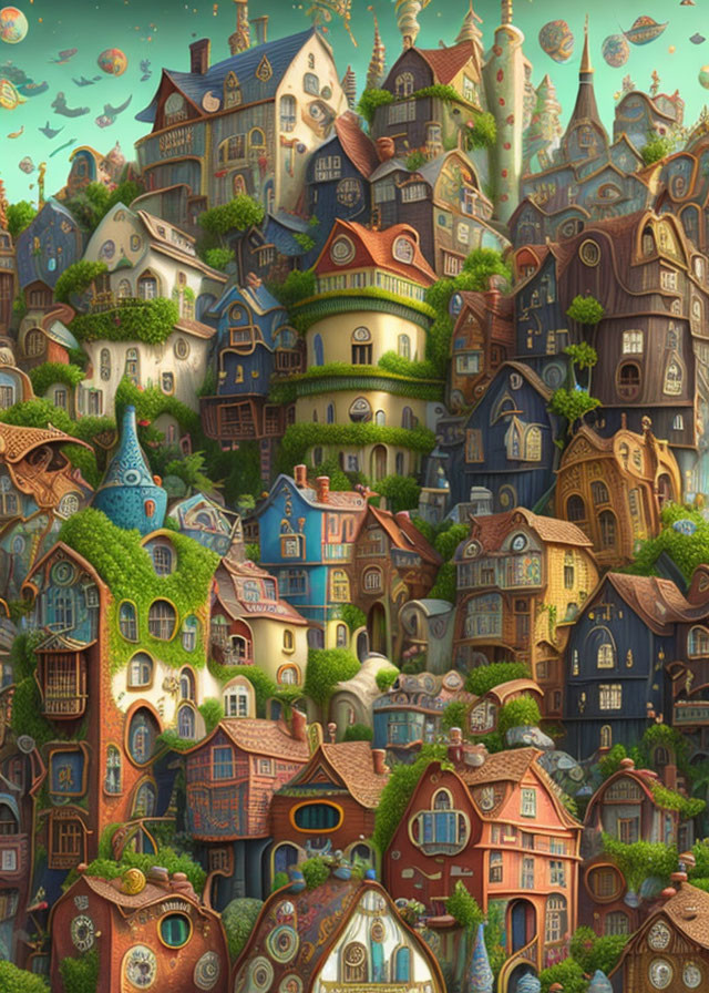 Colorful Whimsical Village in Lush Green Setting