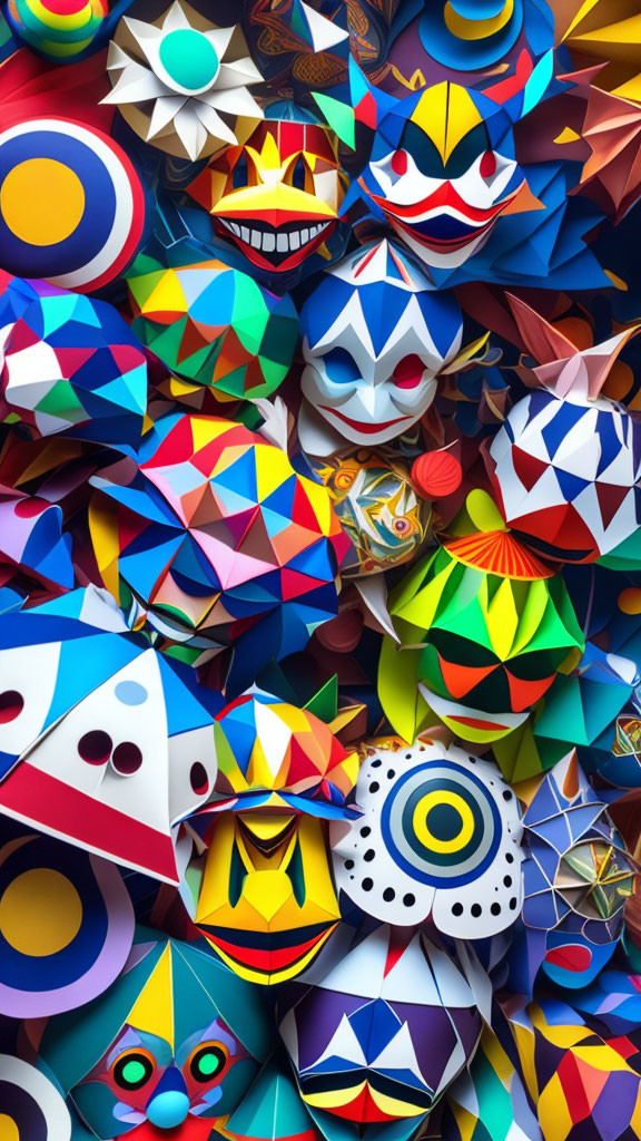 Colorful Geometric Paper Masks Collection in Various Patterns