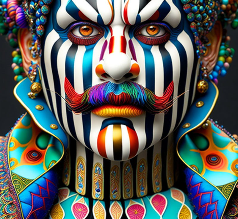 Colorful Face Paint with Zebra Stripes & Ornate Costume