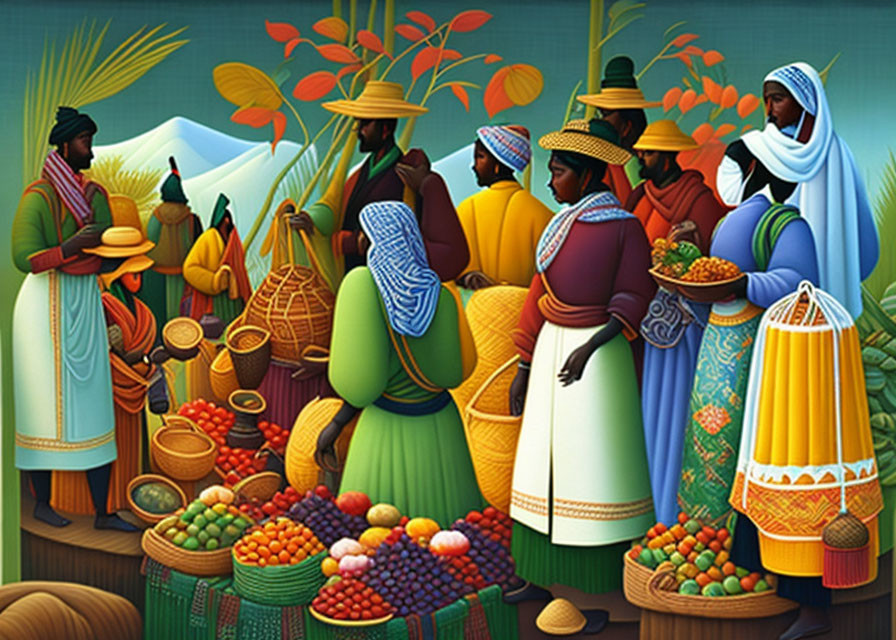 Colorful Traditional Attire Market Illustration