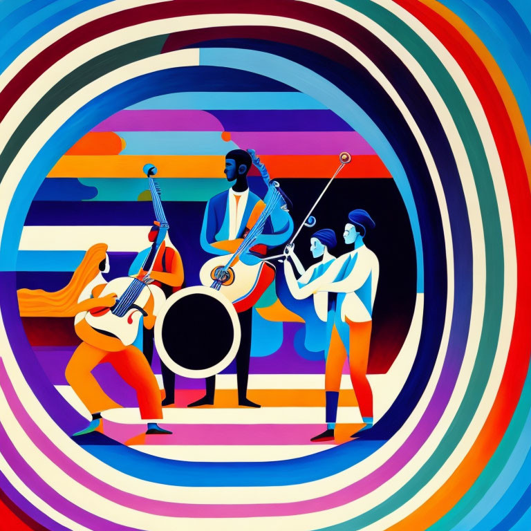 Vibrant Music Band Illustration in Abstract Circles