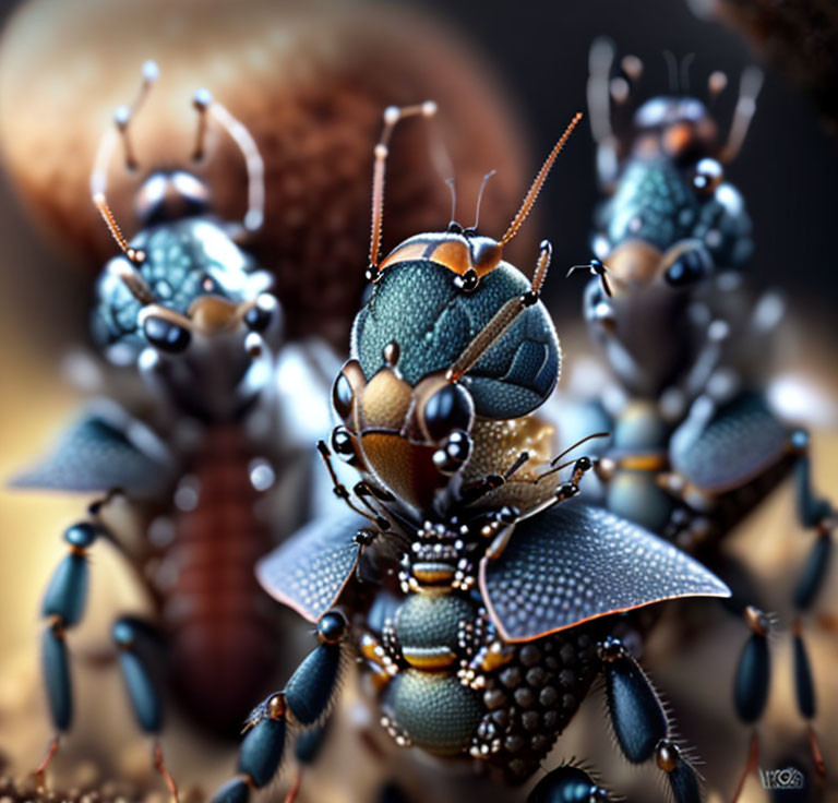 Highly detailed stylized ants with exaggerated features