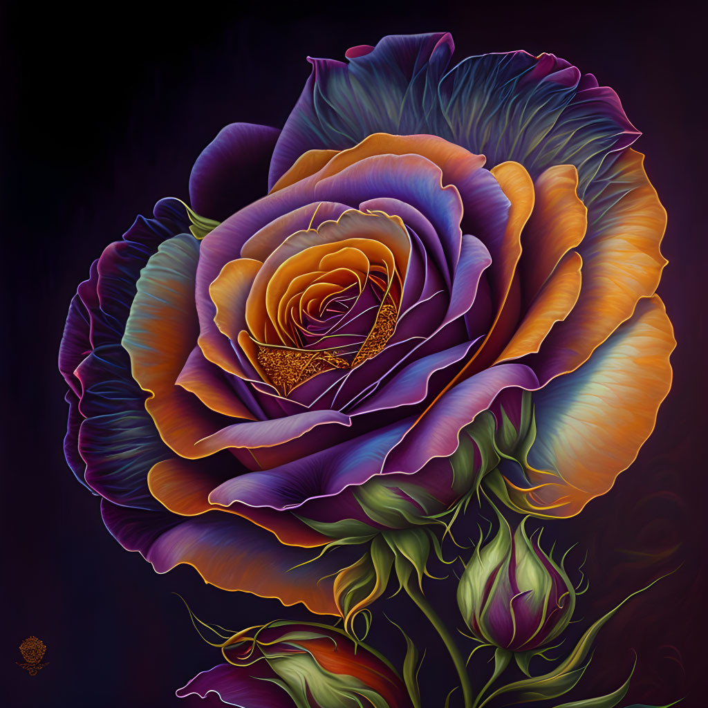 Colorful Rose Artwork: Purple, Orange, and Teal Hues