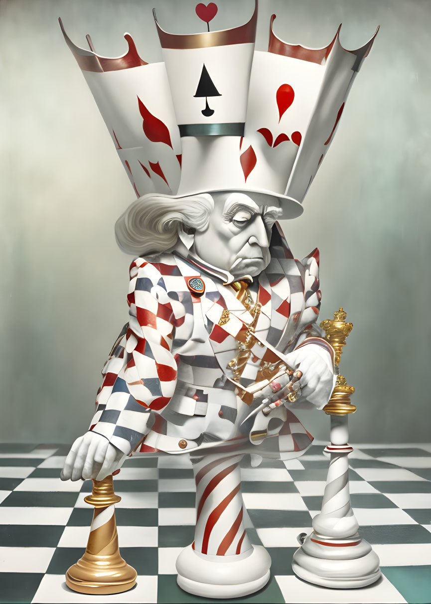 Regal humanoid White King illustration on chessboard