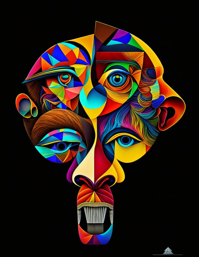 Vibrant Abstract Art: Stylized Human Face with Geometric Patterns