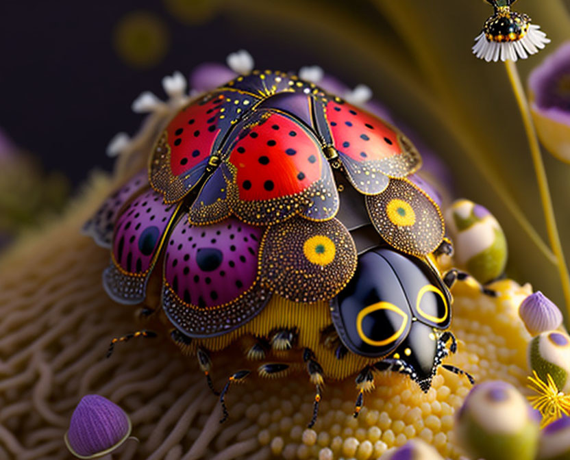 Stylized ladybug digital art with intricate patterns and jewel-like textures