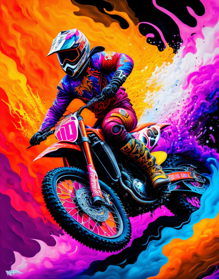 Colorful Abstract Motocross Rider Artwork