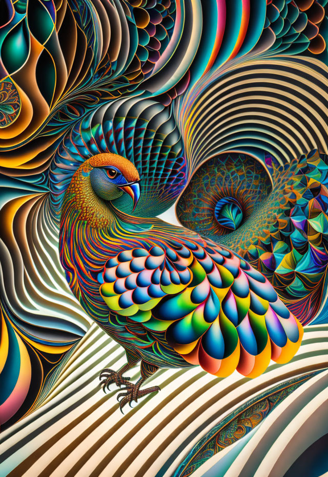 Abstract Peacock Art with Vibrant Colors and Intricate Patterns