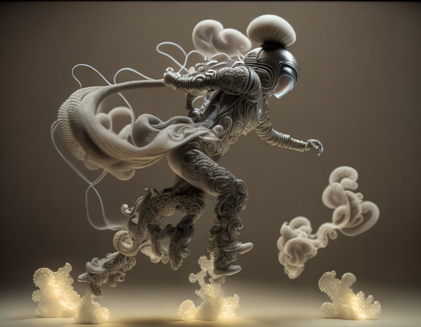 Intricate Swirls on Surreal 3D Humanoid Figure