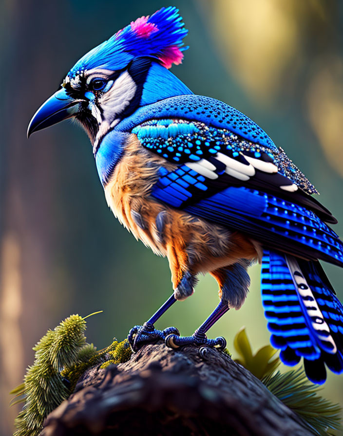 Colorful Bird with Blue, White, and Black Plumage Perched on Branch