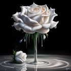 White Rose, Small Rose, and Bud in Clear Vase with Water Droplets