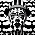 Person in Black and White Makeup with Swirling Background