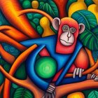 Colorful Monkey Painting Among Lush Foliage