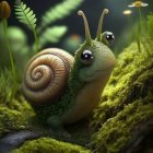 Colorful Snail Artwork with Expressive Eyes in Fantasy Setting