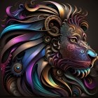 Ornate Lion Digital Art with Metallic Mane & Iridescent Colors