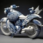 Exquisite porcelain-patterned motorcycle with golden dragons.