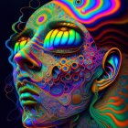 Vibrant digital artwork of a woman's profile with colorful patterns