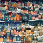 Snow-covered winter village with glowing houses and festive decorations