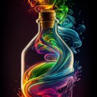 Colorful Glowing Leaves in Glass Bottle on Dark Background