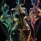 Colorful Abstract Figures: Vibrant, Luminescent Women Shapes