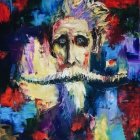 Colorful Abstract Art: Bearded Face with Floral and Geometric Patterns